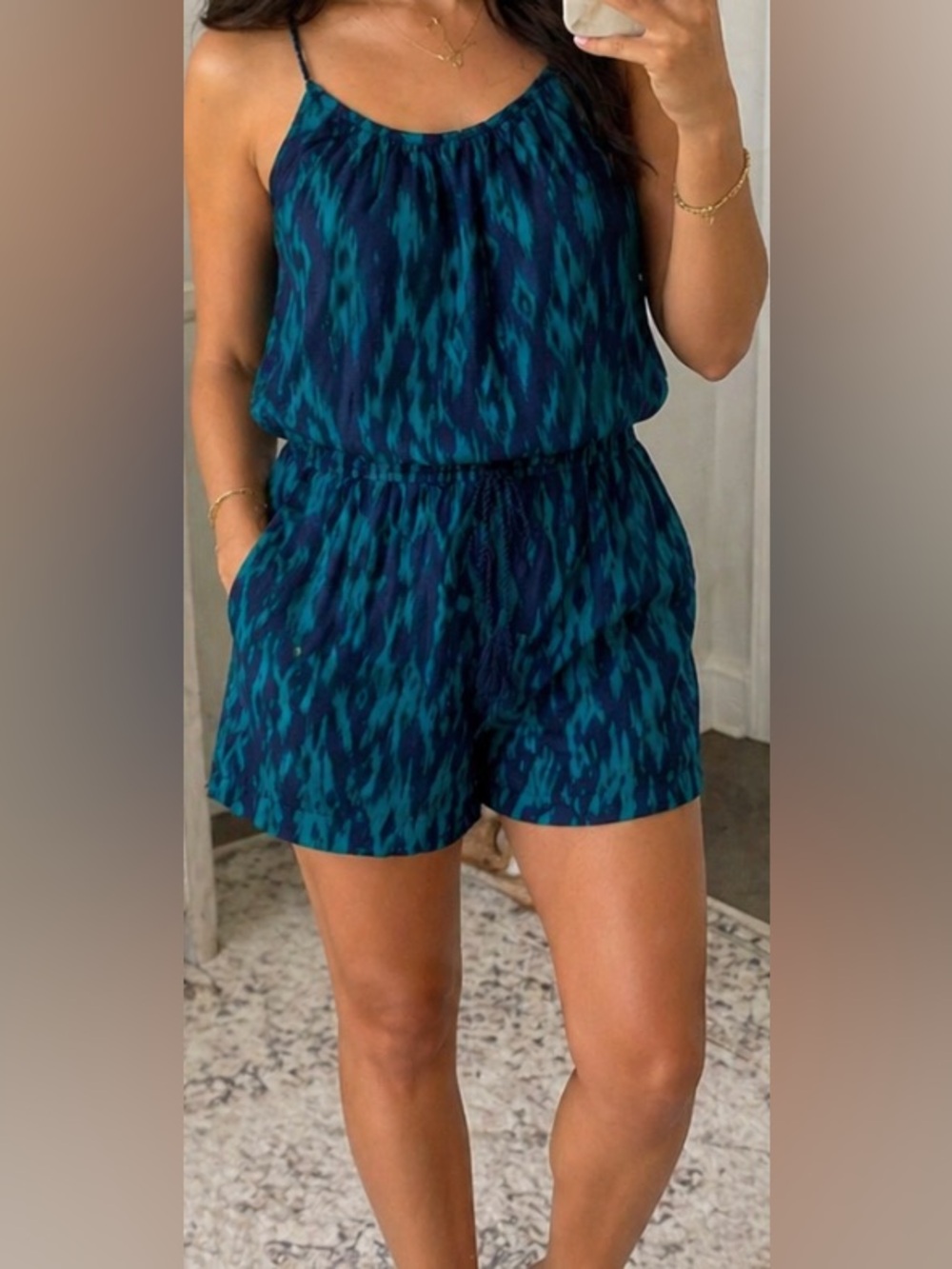 Xhilaration Teal & Navy Patterned Kids One-Piece